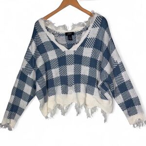Just Polly New York Distressed Plaid Cropped Sweater Size XL
